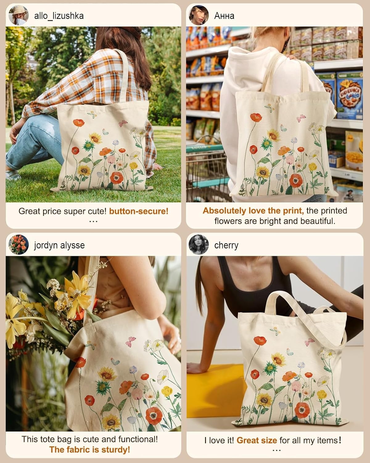 image:imageMiss Adola Canvas Tote Bag with Pockets Aesthetic Reusable Totes for Women Ladies Cute Printed Cloths Canvas Shoulder BagSpring Floral