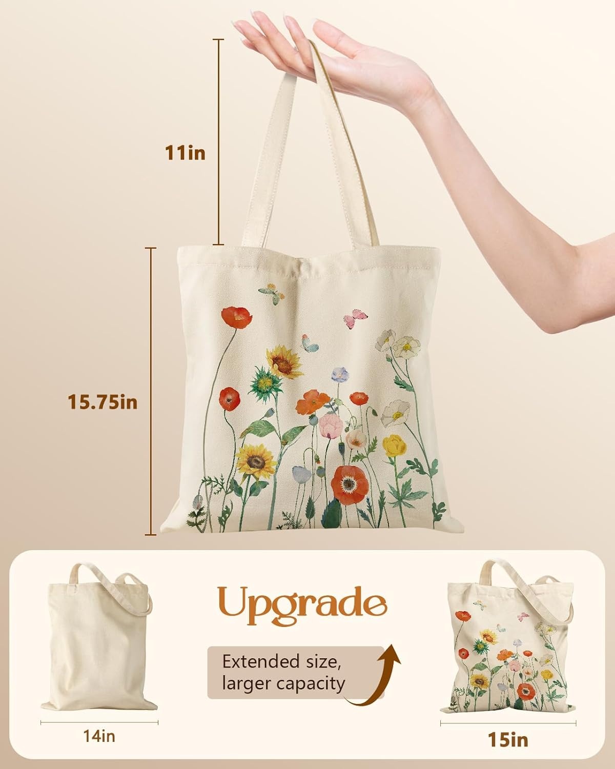 image:imageMiss Adola Canvas Tote Bag with Pockets Aesthetic Reusable Totes for Women Ladies Cute Printed Cloths Canvas Shoulder BagSpring Floral