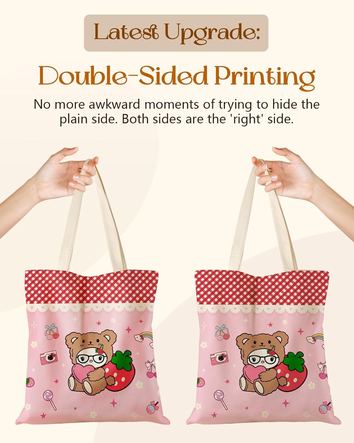 image:imageMiss Adola Cute Canvas Tote Bag for Women with Magnetic Buckle and Zipper Inner Pocket for Girls Aesthetic Cotton Tote BagsBear Jacket