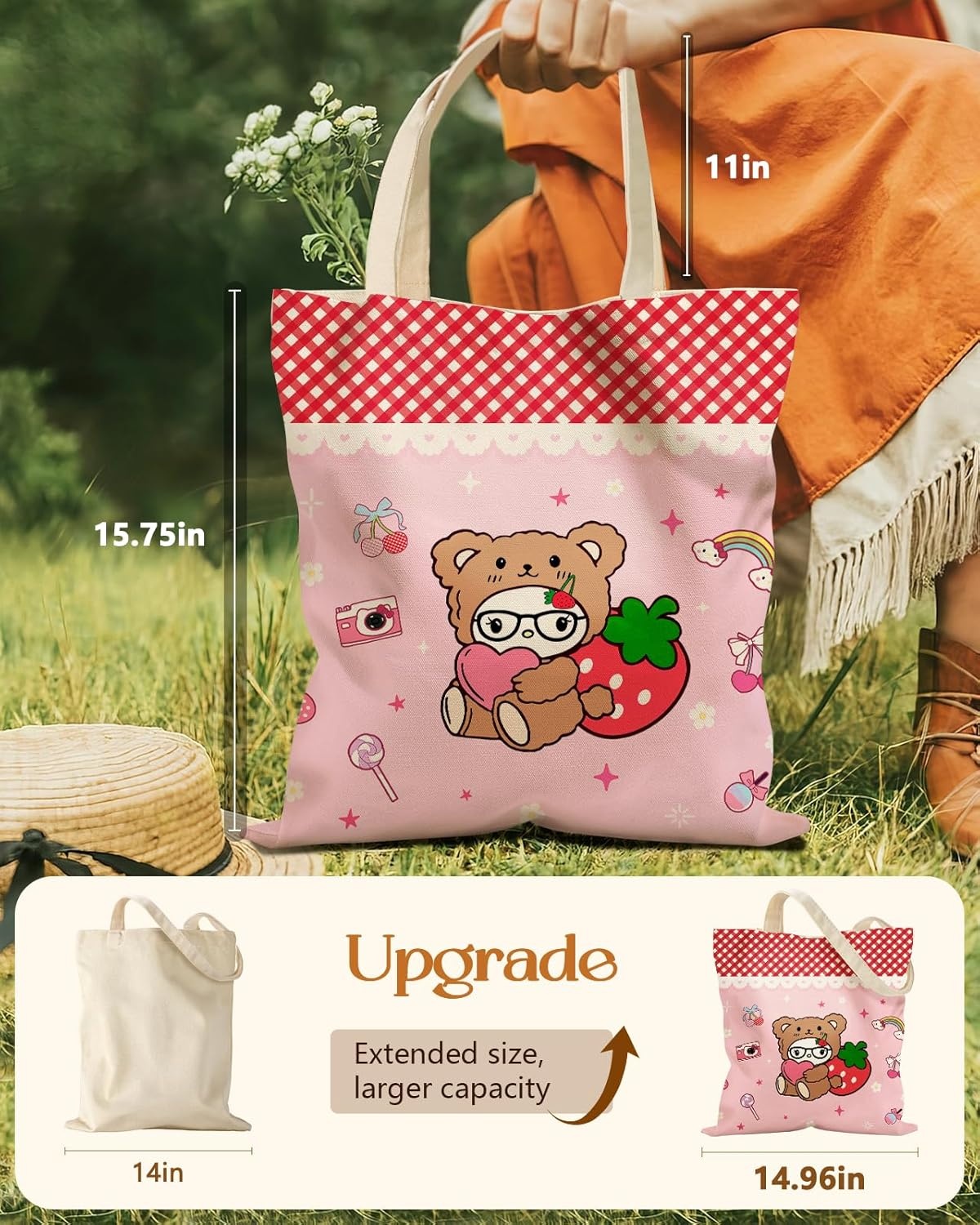 image:imageMiss Adola Cute Canvas Tote Bag for Women with Magnetic Buckle and Zipper Inner Pocket for Girls Aesthetic Cotton Tote BagsBear Jacket
