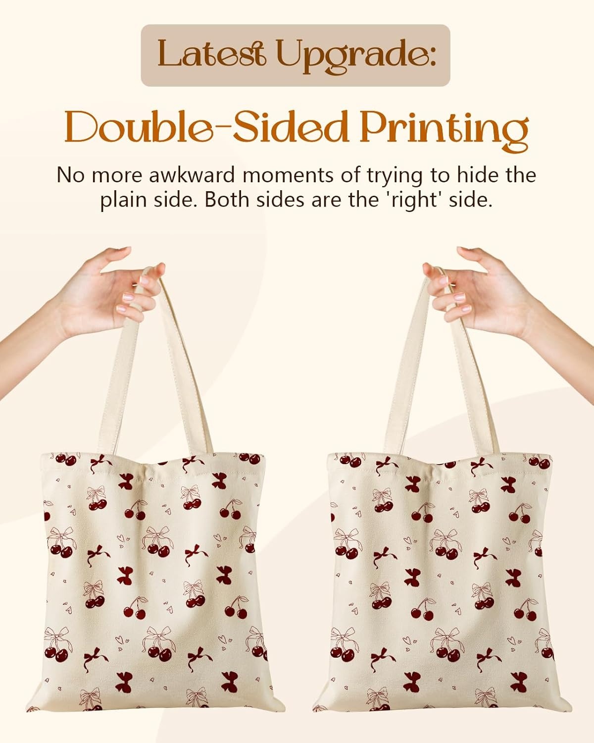 image:imageMiss Adola Cute Canvas Tote Bag for Women with Magnetic Buckle and Zipper Inner Pocket for Girls Aesthetic Cotton Tote BagsBownot Cherry