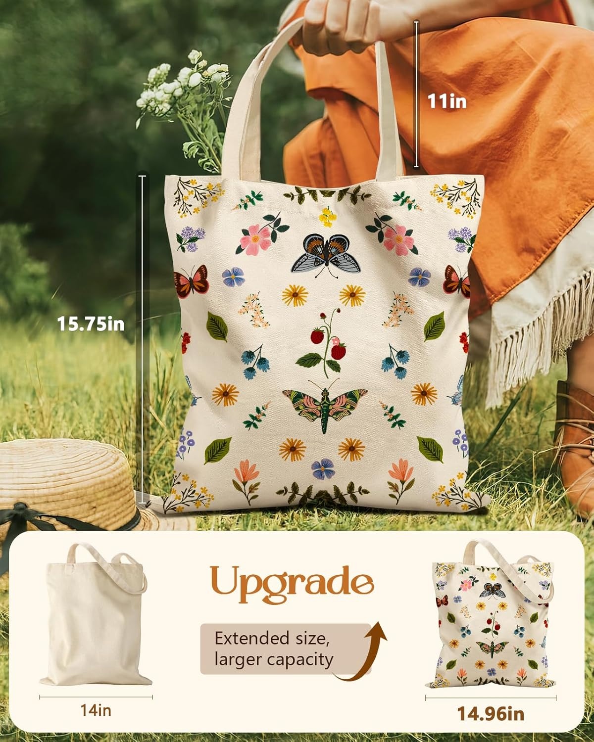 image:imageMiss Adola Cute Canvas Tote Bag for Women with Magnetic Buckle and Zipper Inner Pocket for Girls Aesthetic Cotton Tote BagsButterfly Flower