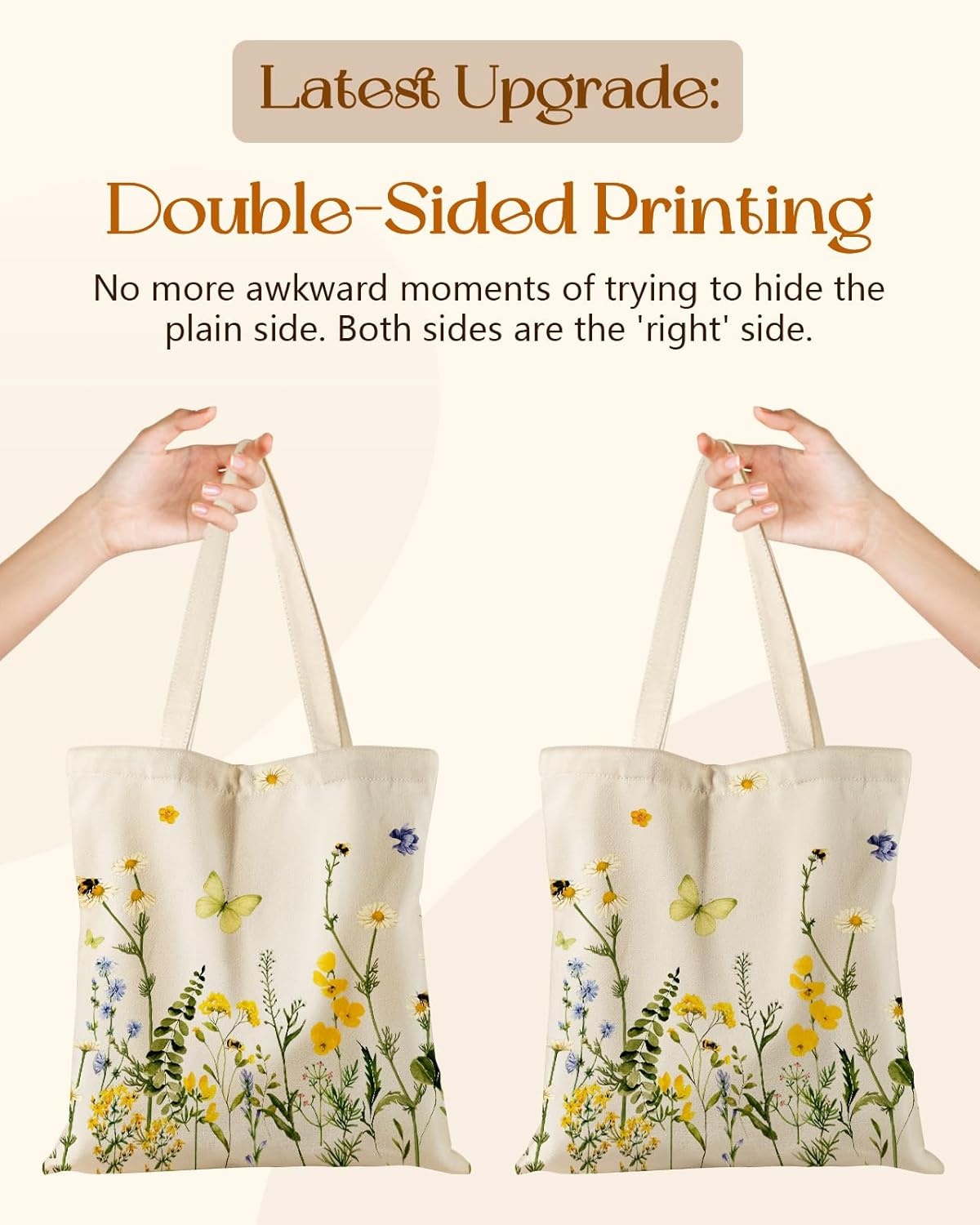 image:imageMiss Adola Cute Canvas Tote Bag for Women with Magnetic Buckle and Zipper Inner Pocket for Girls Aesthetic Cotton Tote BagsButterfly Yellow Flower
