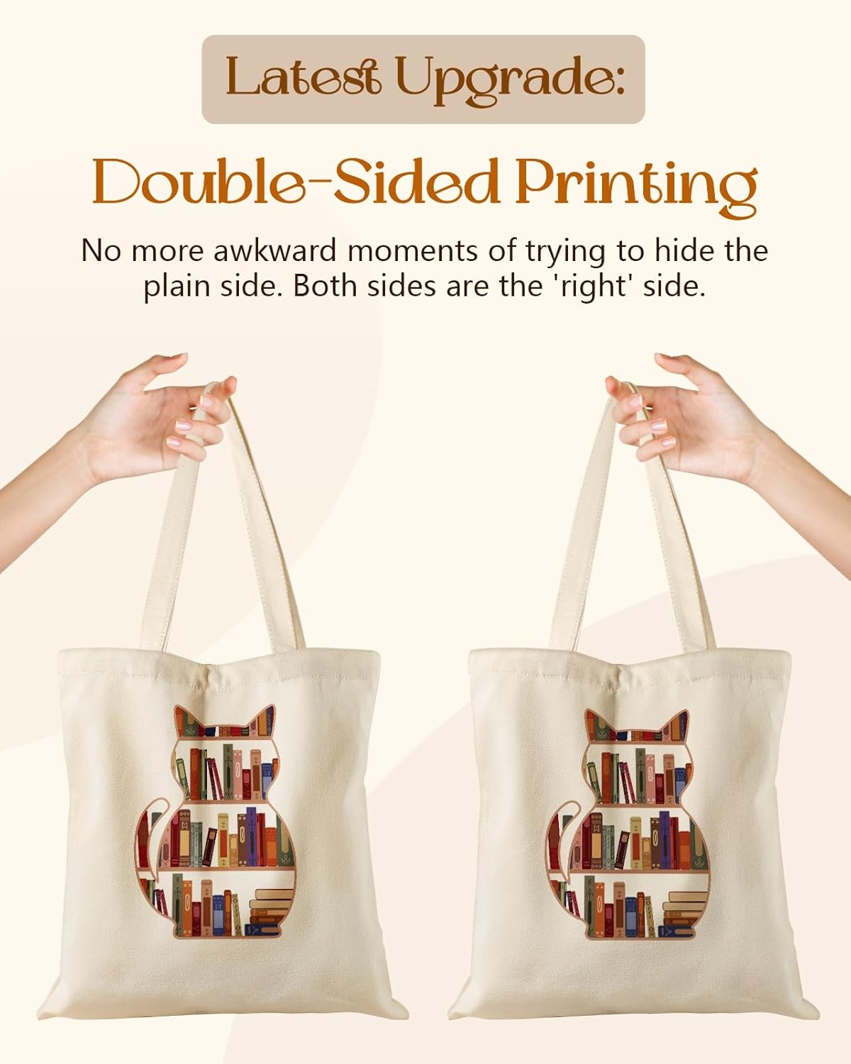 image:imageMiss Adola Cute Canvas Tote Bag for Women with Magnetic Buckle and Zipper Inner Pocket for Girls Aesthetic Cotton Tote BagsCat Bookshelf
