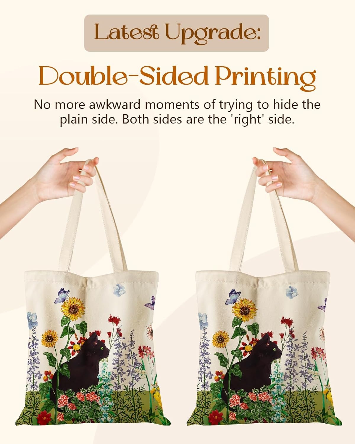 image:imageMiss Adola Cute Canvas Tote Bag for Women with Magnetic Buckle and Zipper Inner Pocket for Girls Aesthetic Cotton Tote BagsCat Flower