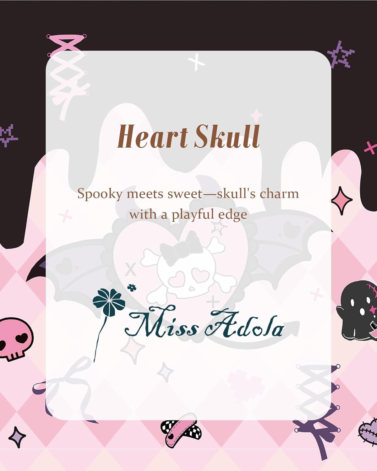 image:imageMiss Adola Cute Canvas Tote Bag for Women with Magnetic Buckle and Zipper Inner Pocket for Girls Aesthetic Cotton Tote BagsHeart Skull