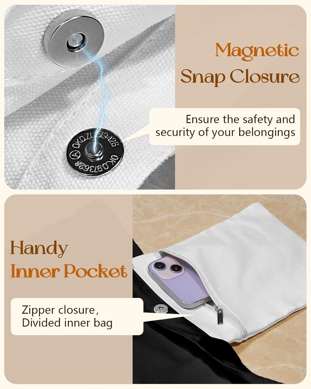 image:imageMiss Adola Cute Canvas Tote Bag for Women with Magnetic Buckle and Zipper Inner Pocket for Girls Aesthetic Cotton Tote BagsHeart Skull