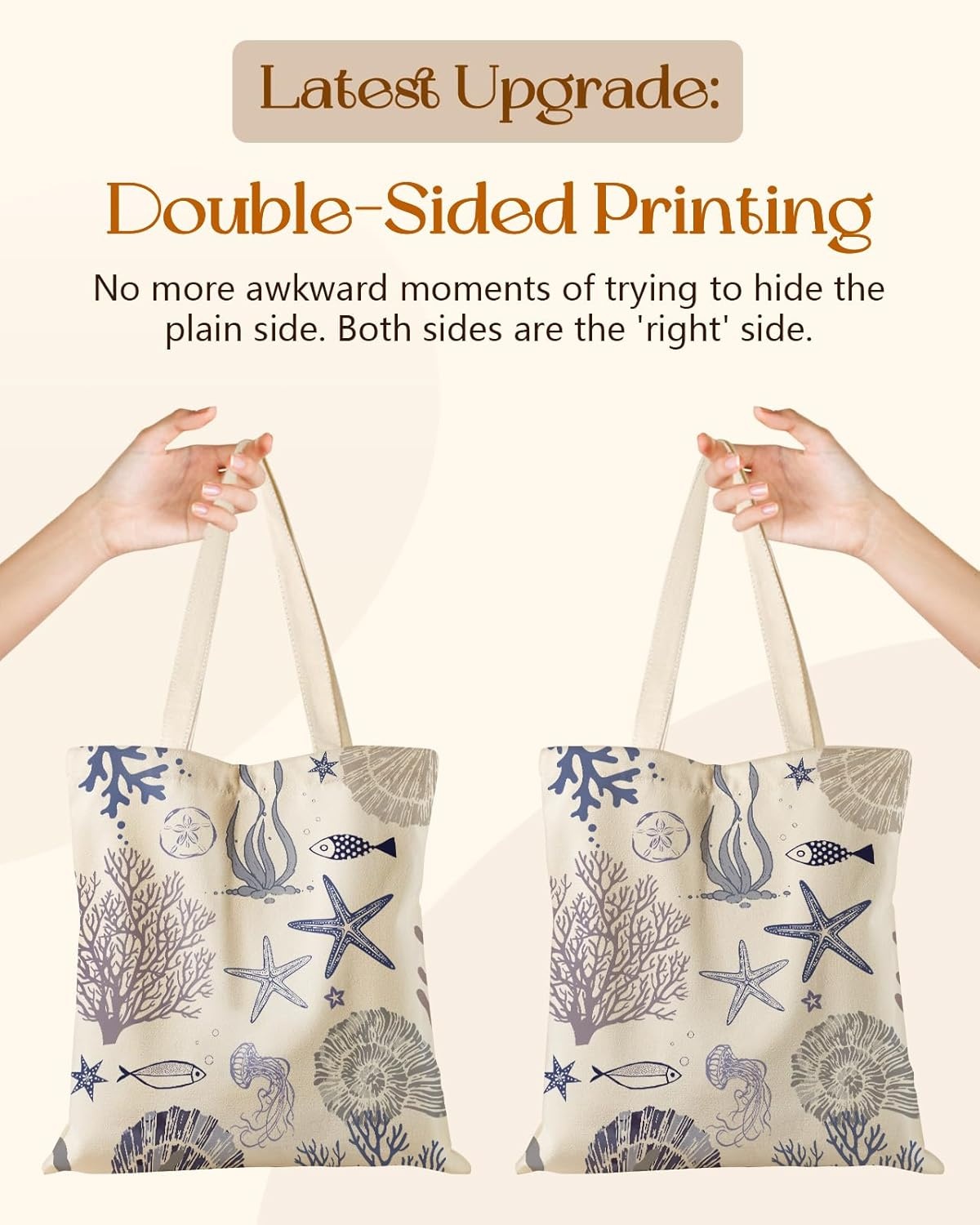 image:imageMiss Adola Cute Canvas Tote Bag for Women with Magnetic Buckle and Zipper Inner Pocket for Girls Aesthetic Cotton Tote BagsOcean Plant