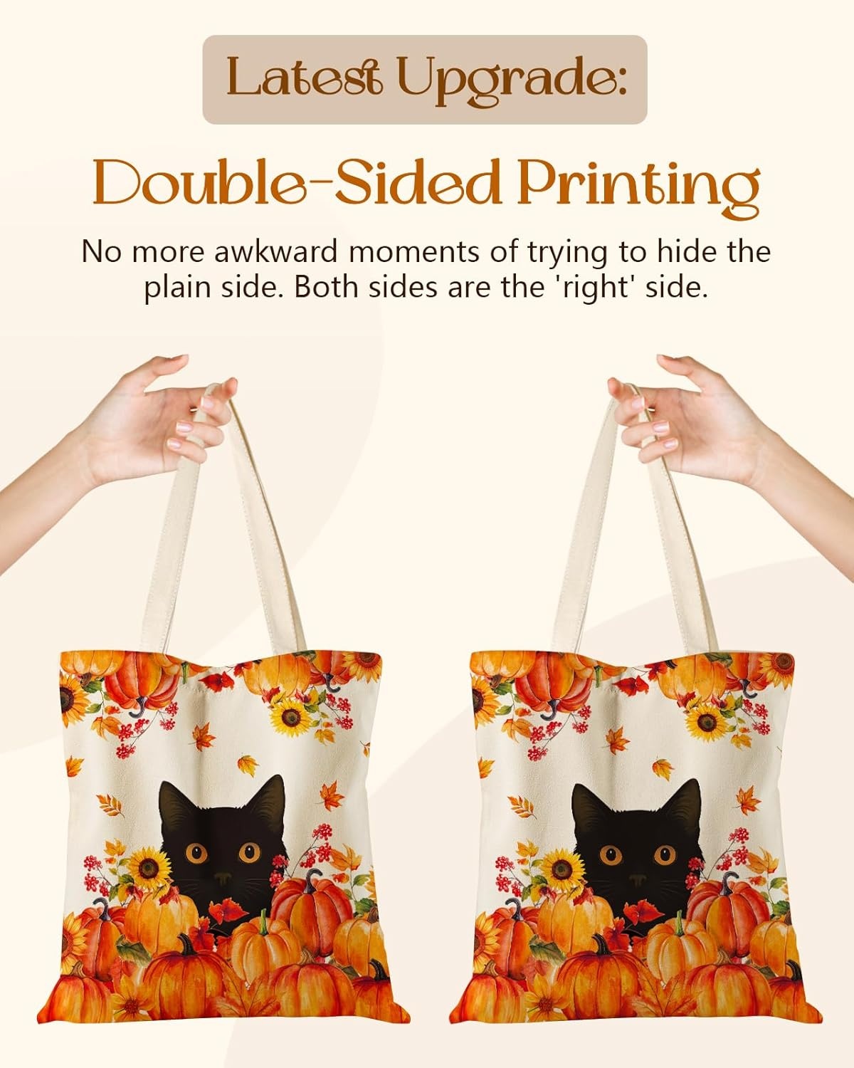 image:imageMiss Adola Cute Canvas Tote Bag for Women with Magnetic Buckle and Zipper Inner Pocket for Girls Aesthetic Cotton Tote BagsPumpkin Cat