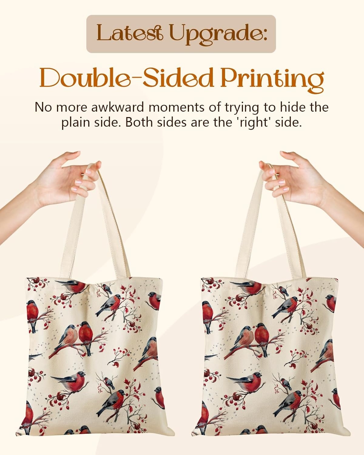 image:imageMiss Adola Cute Canvas Tote Bag for Women with Magnetic Buckle and Zipper Inner Pocket for Girls Aesthetic Cotton Tote BagsRed Bird