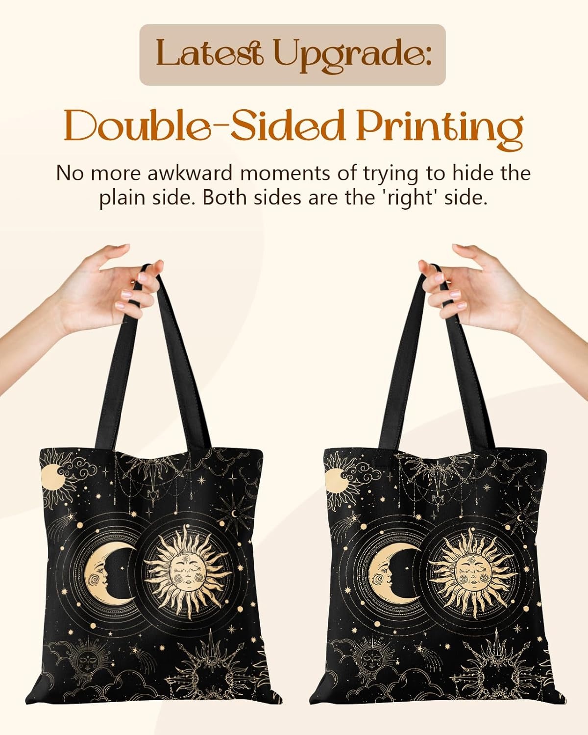 image:imageMiss Adola Cute Canvas Tote Bag for Women with Magnetic Buckle and Zipper Inner Pocket for Girls Aesthetic Cotton Tote BagsStar Moon