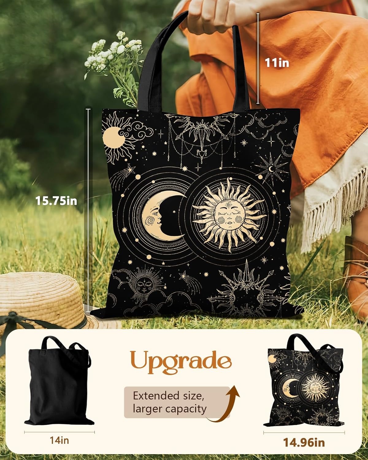image:imageMiss Adola Cute Canvas Tote Bag for Women with Magnetic Buckle and Zipper Inner Pocket for Girls Aesthetic Cotton Tote BagsStar Moon