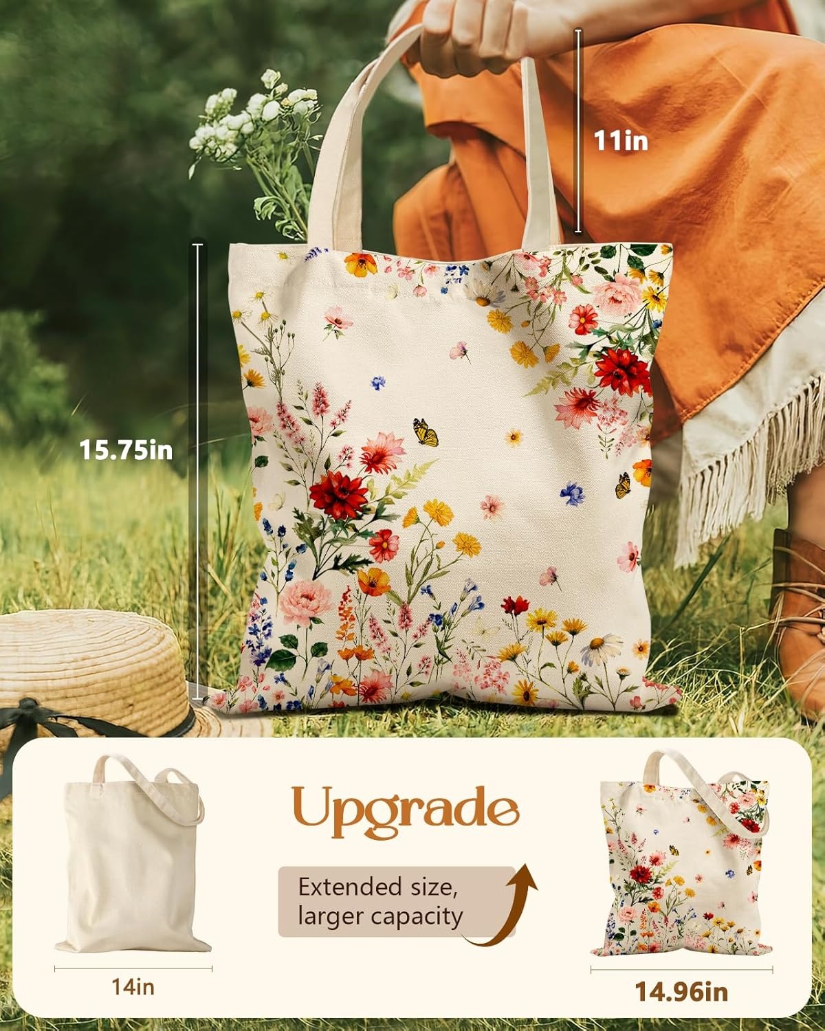 image:imageMiss Adola Cute Canvas Tote Bag for Women with Magnetic Buckle and Zipper Inner Pocket for Girls Aesthetic Cotton Tote BagsVintage Flower