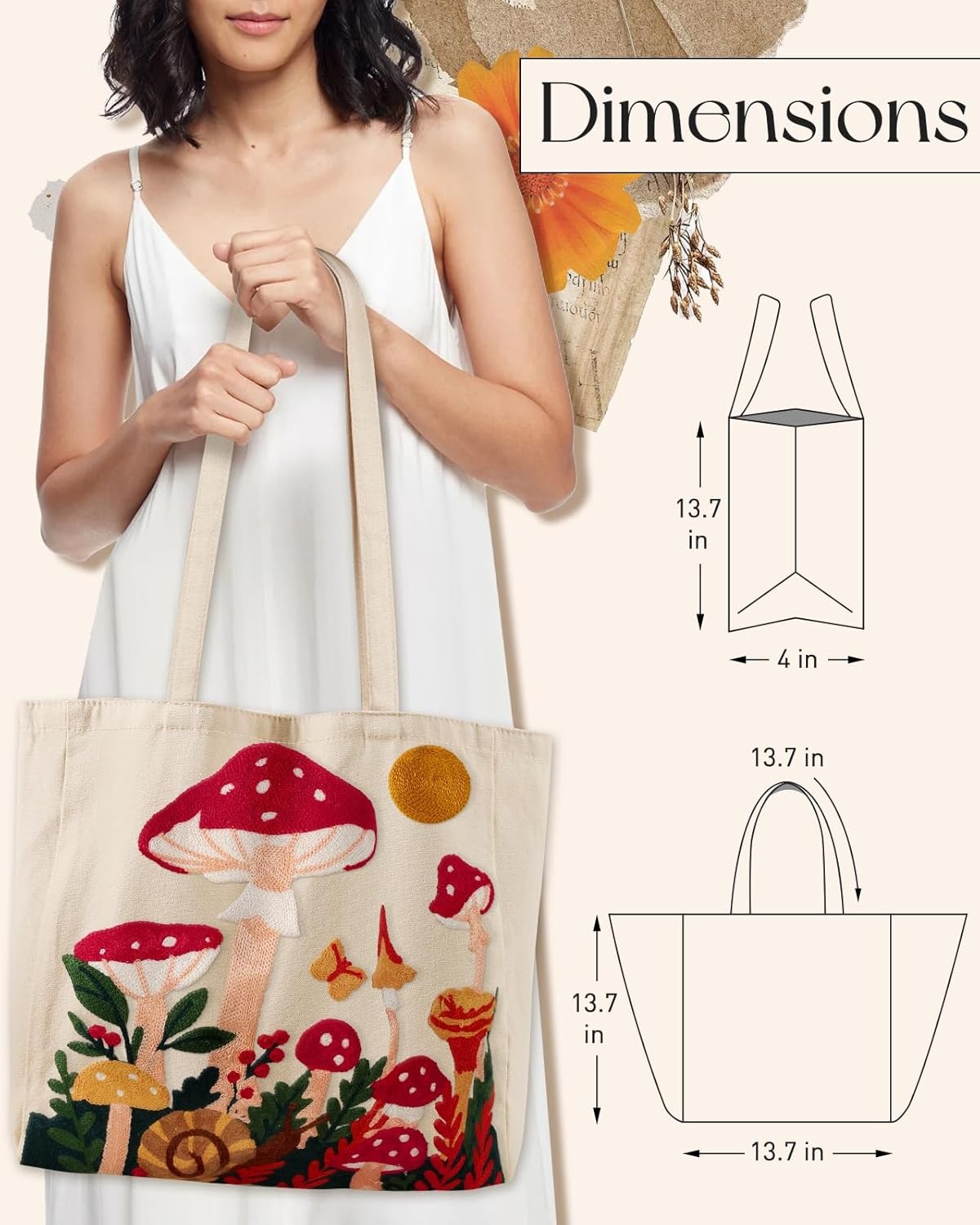 image:imageMiss Adola Embroidery Canvas Tote Bag for Women Reusable Tote with Buckle Aesthetic Cute Shoulder Bag for Shopping GroceryMushroom Moon