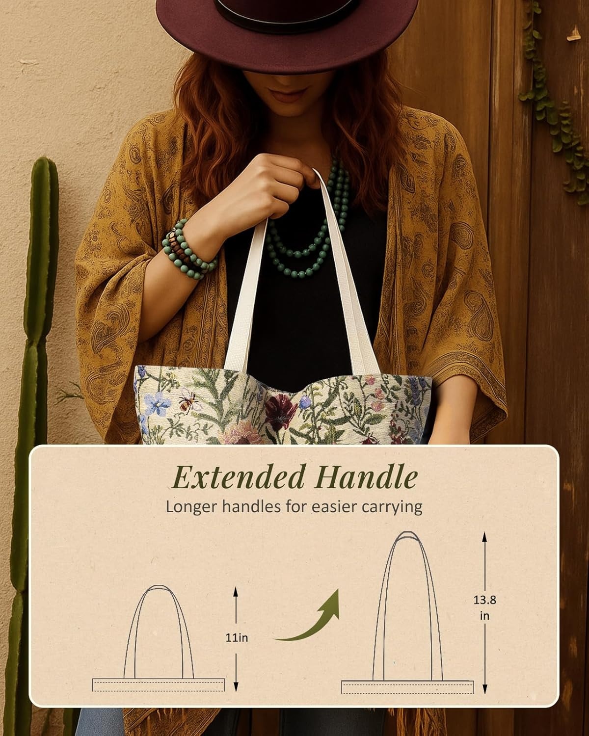 image:imageMiss Adola Embroidery Tote Bag for Women Aesthetic Canvas Bag with Pocket Reusable ToteBag for Work ShoppingFloral