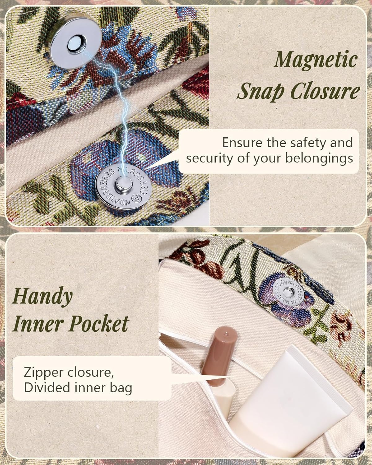 image:imageMiss Adola Embroidery Tote Bag for Women Aesthetic Canvas Bag with Pocket Reusable ToteBag for Work ShoppingFloral