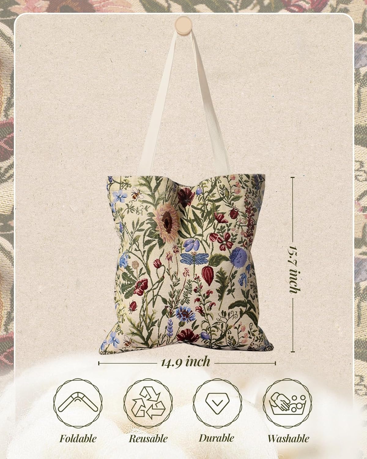 image:imageMiss Adola Embroidery Tote Bag for Women Aesthetic Canvas Bag with Pocket Reusable ToteBag for Work ShoppingFloral