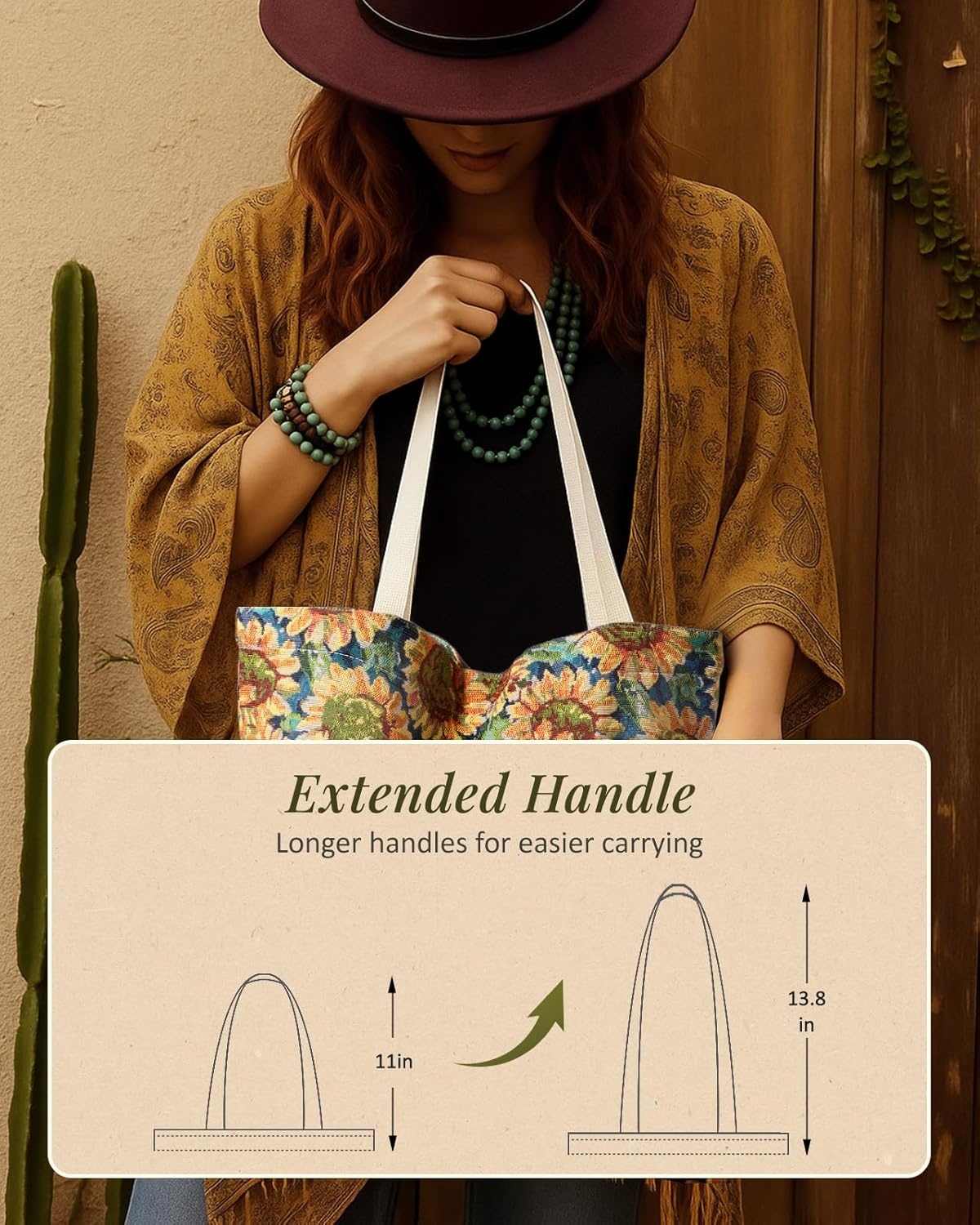 image:imageMiss Adola Embroidery Tote Bag for Women Aesthetic Canvas Bag with Pocket Reusable ToteBag for Work ShoppingSunflower