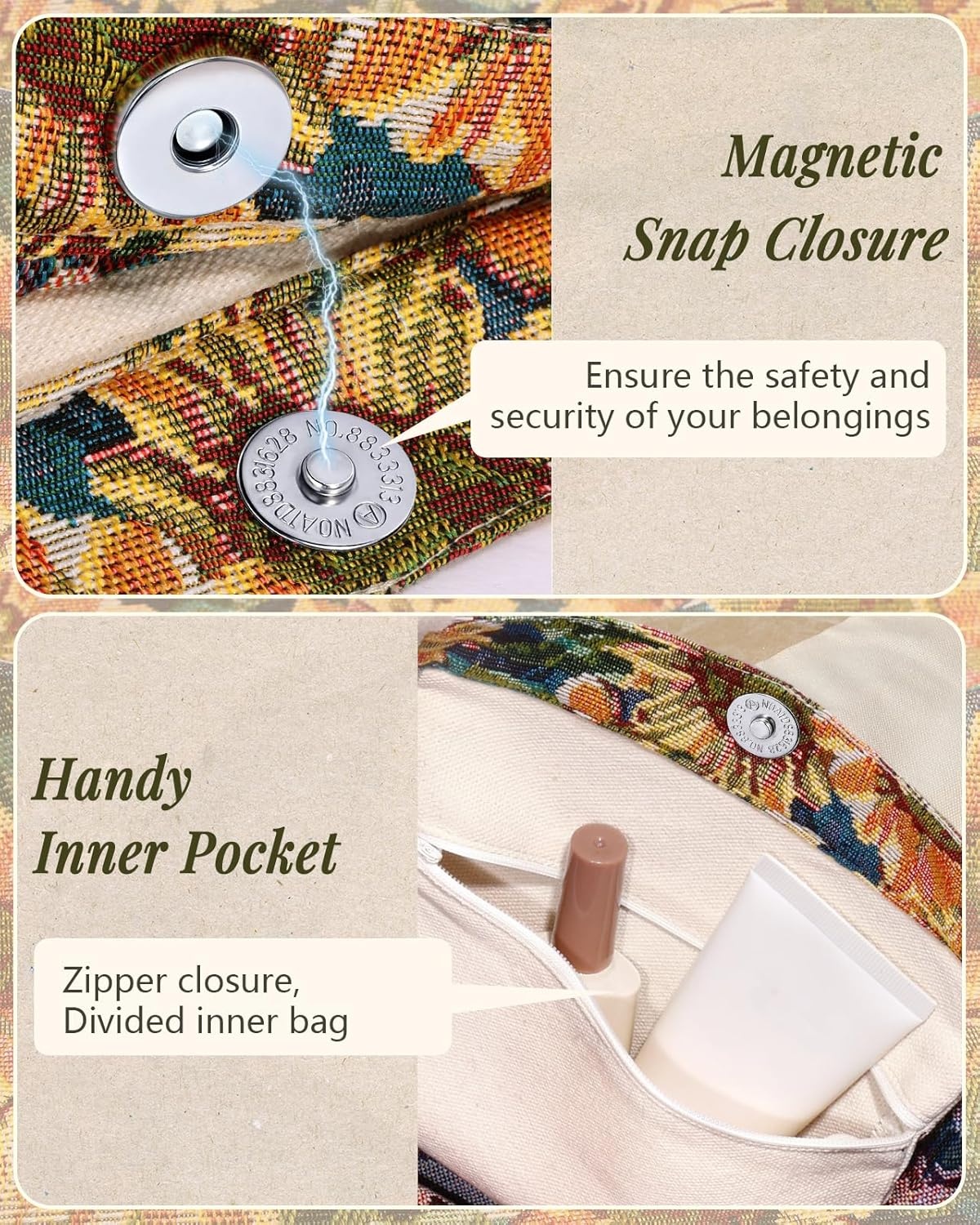 image:imageMiss Adola Embroidery Tote Bag for Women Aesthetic Canvas Bag with Pocket Reusable ToteBag for Work ShoppingSunflower