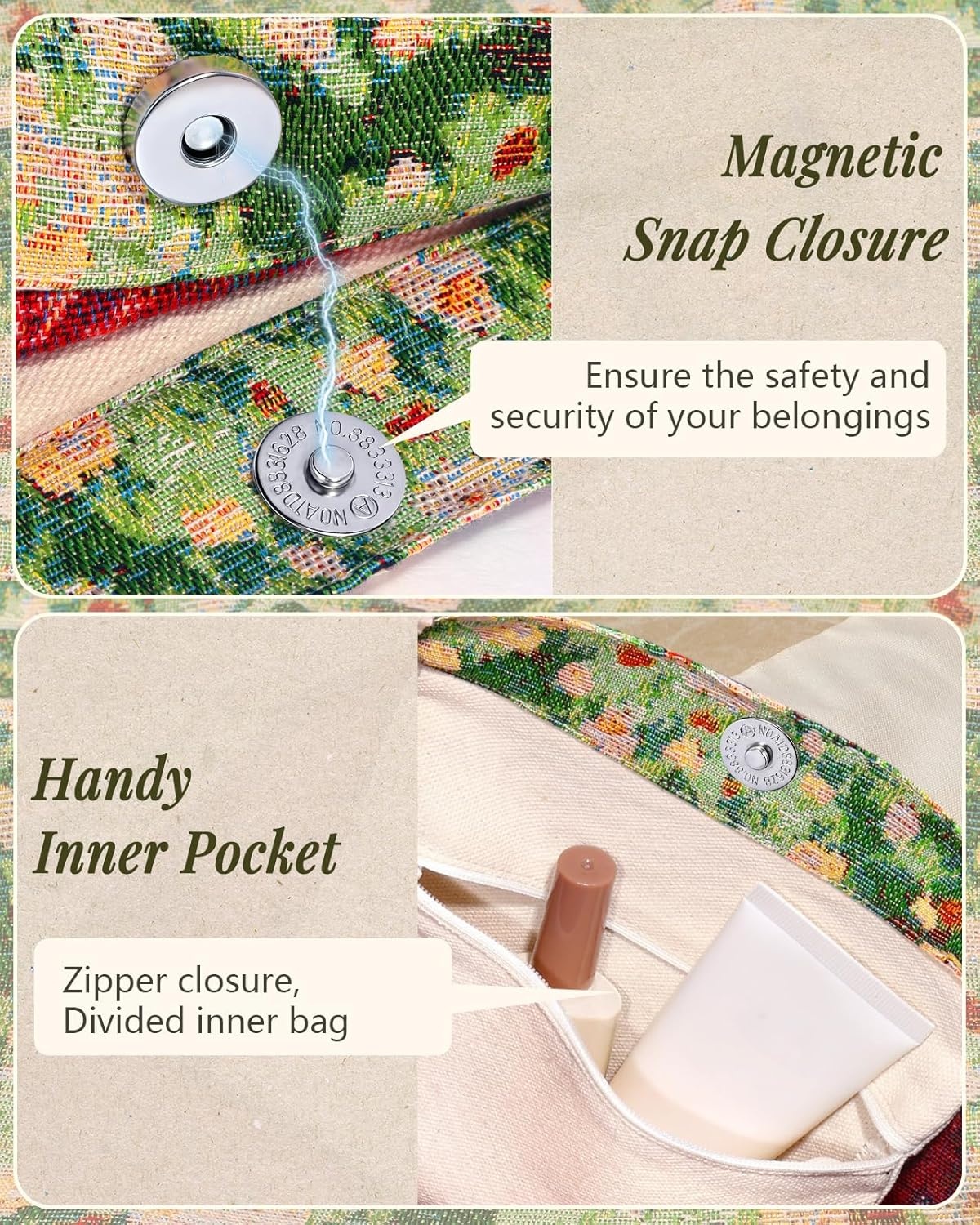 image:imageMiss Adola Embroidery Tote Bag for Women Aesthetic Canvas Bag with Pocket Reusable ToteBag for Work ShoppingWildflower