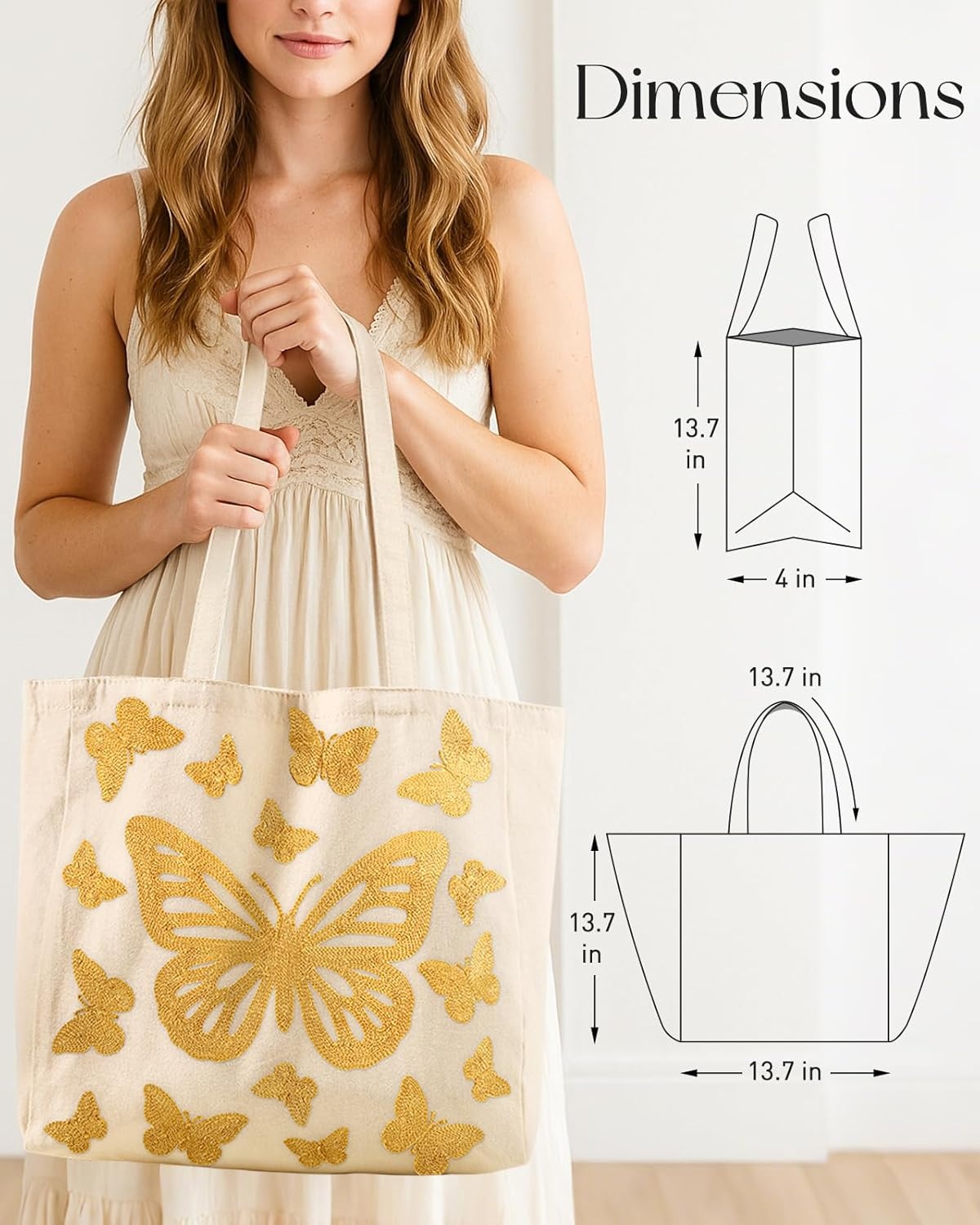 image:imageMiss Adola Embroidery Tote Bag with Pocket amp Buckle Reusable Canvas Tote for Women Cute Aesthetic Work Shopping Grocery BagButterfly