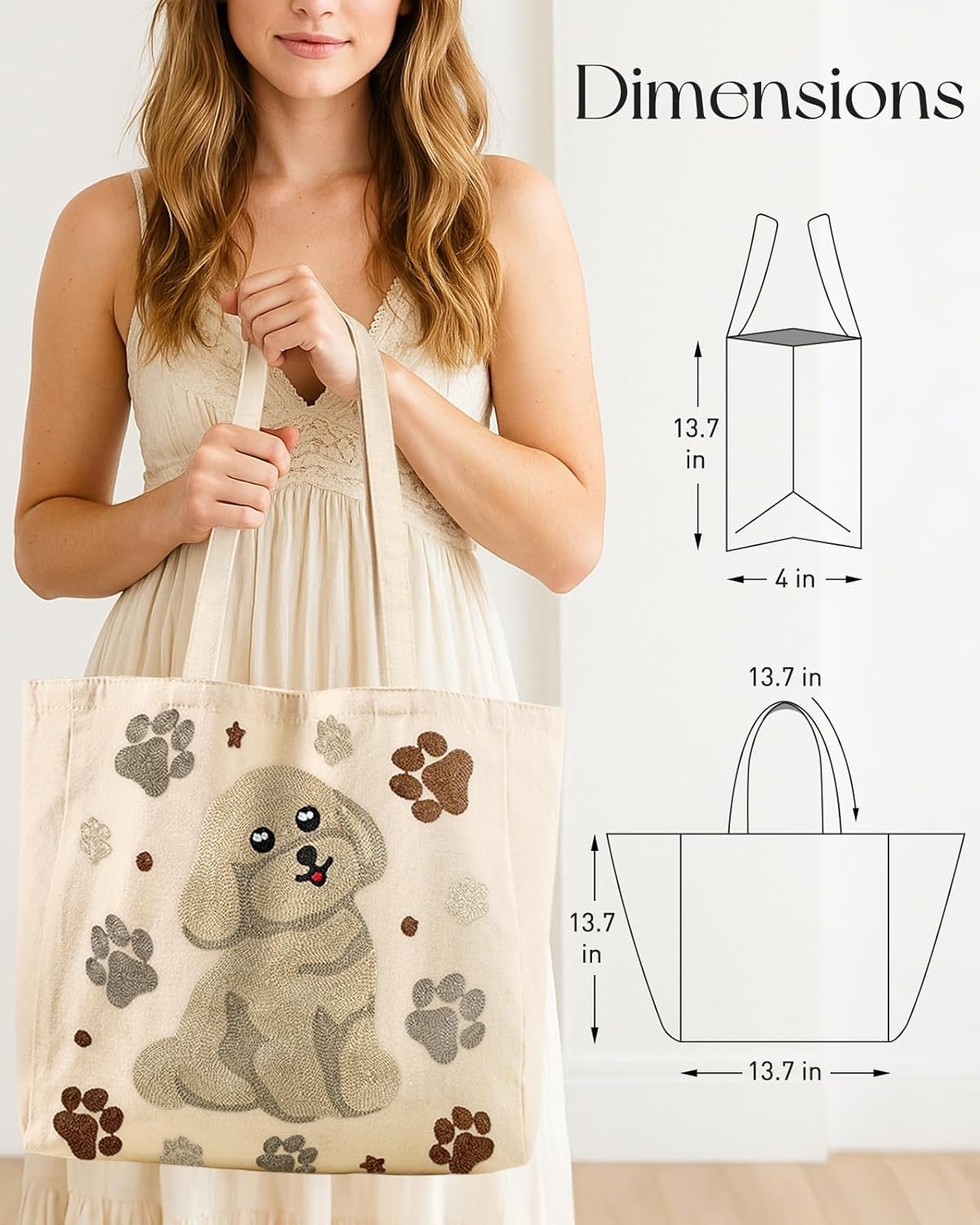 image:imageMiss Adola Embroidery Tote Bag with Pocket amp Buckle Reusable Canvas Tote for Women Cute Aesthetic Work Shopping Grocery BagDog