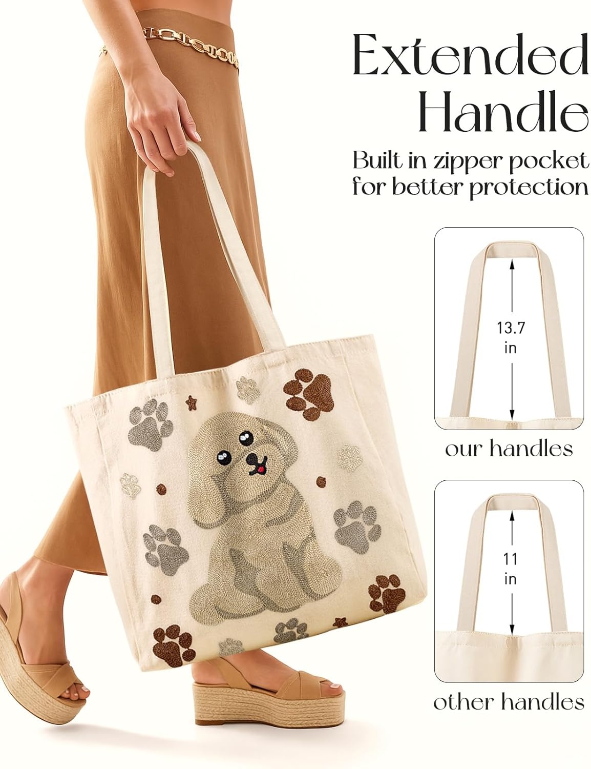 image:imageMiss Adola Embroidery Tote Bag with Pocket amp Buckle Reusable Canvas Tote for Women Cute Aesthetic Work Shopping Grocery BagDog