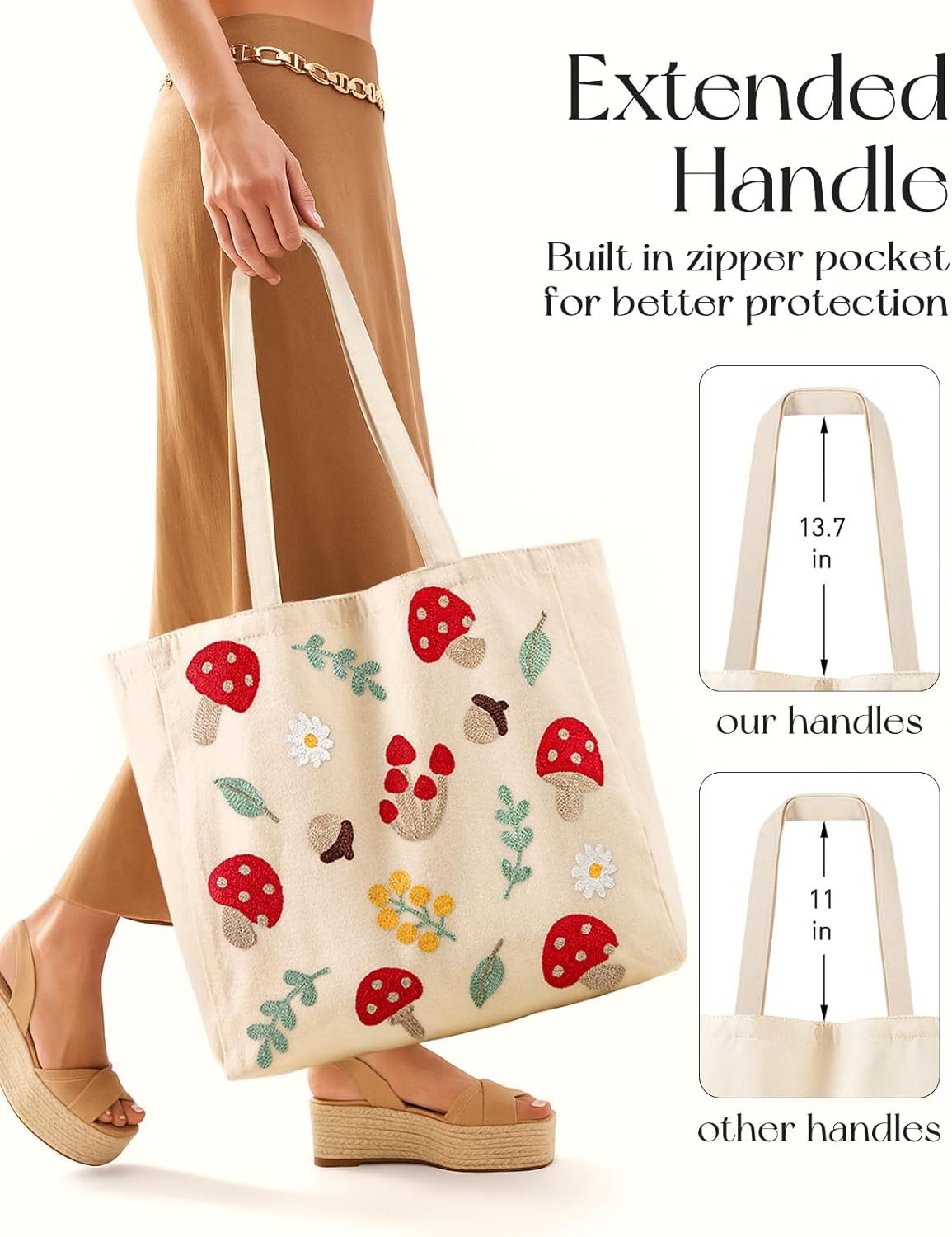 image:imageMiss Adola Embroidery Tote Bag with Pocket amp Buckle Reusable Canvas Tote for Women Cute Aesthetic Work Shopping Grocery BagShiitake