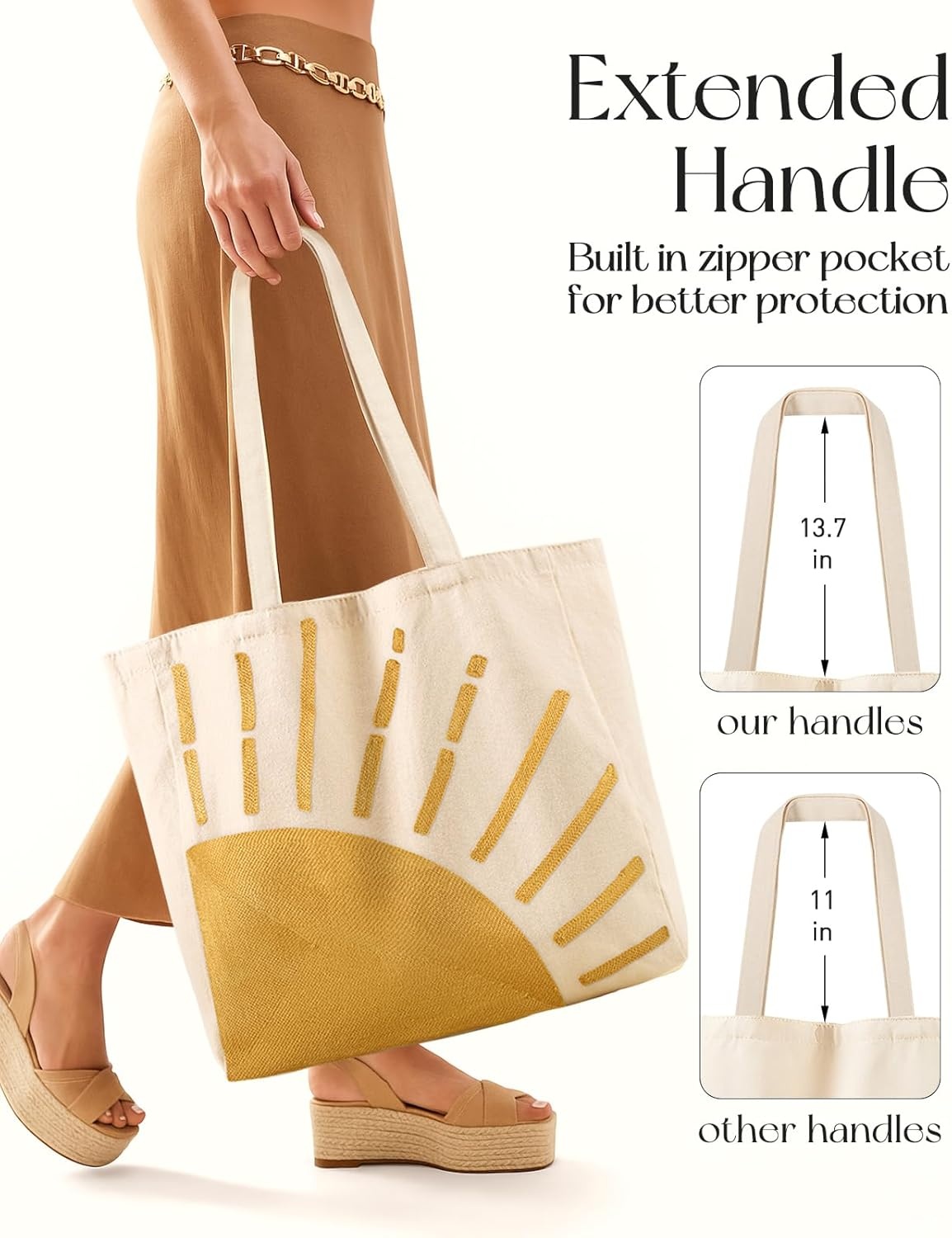 image:imageMiss Adola Embroidery Tote Bag with Pocket amp Buckle Reusable Canvas Tote for Women Cute Aesthetic Work Shopping Grocery BagSun