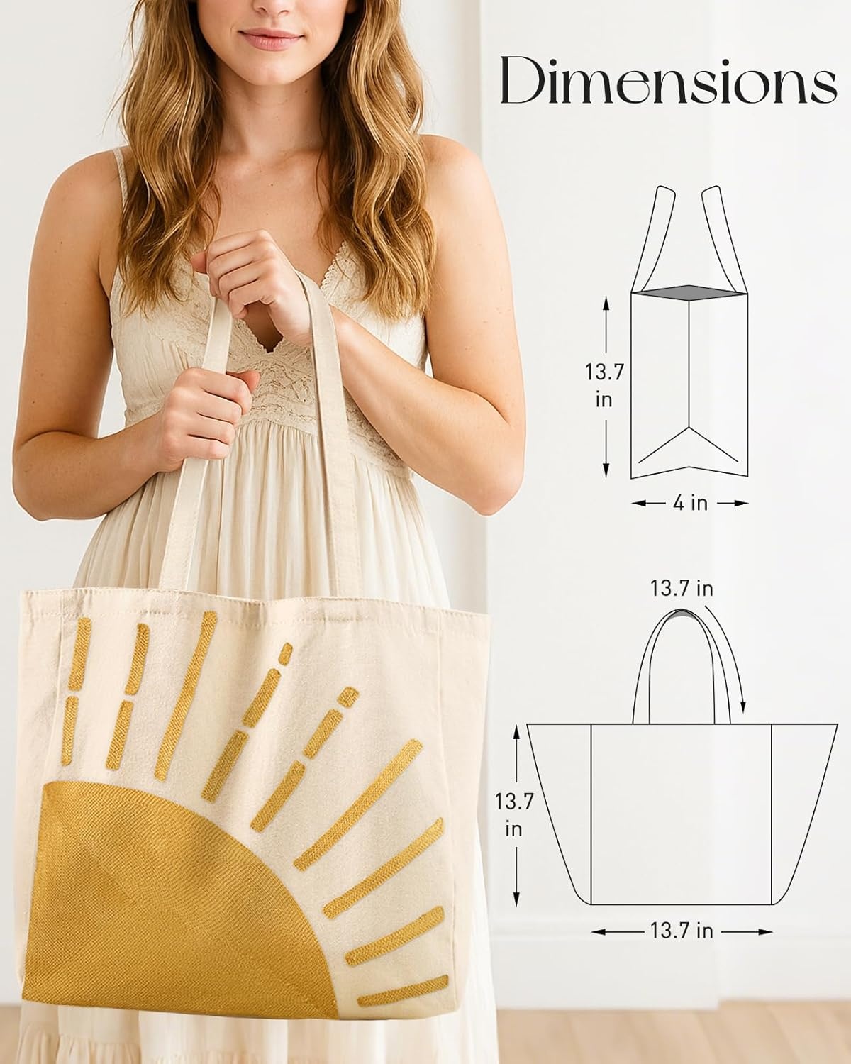 image:imageMiss Adola Embroidery Tote Bag with Pocket amp Buckle Reusable Canvas Tote for Women Cute Aesthetic Work Shopping Grocery BagSun