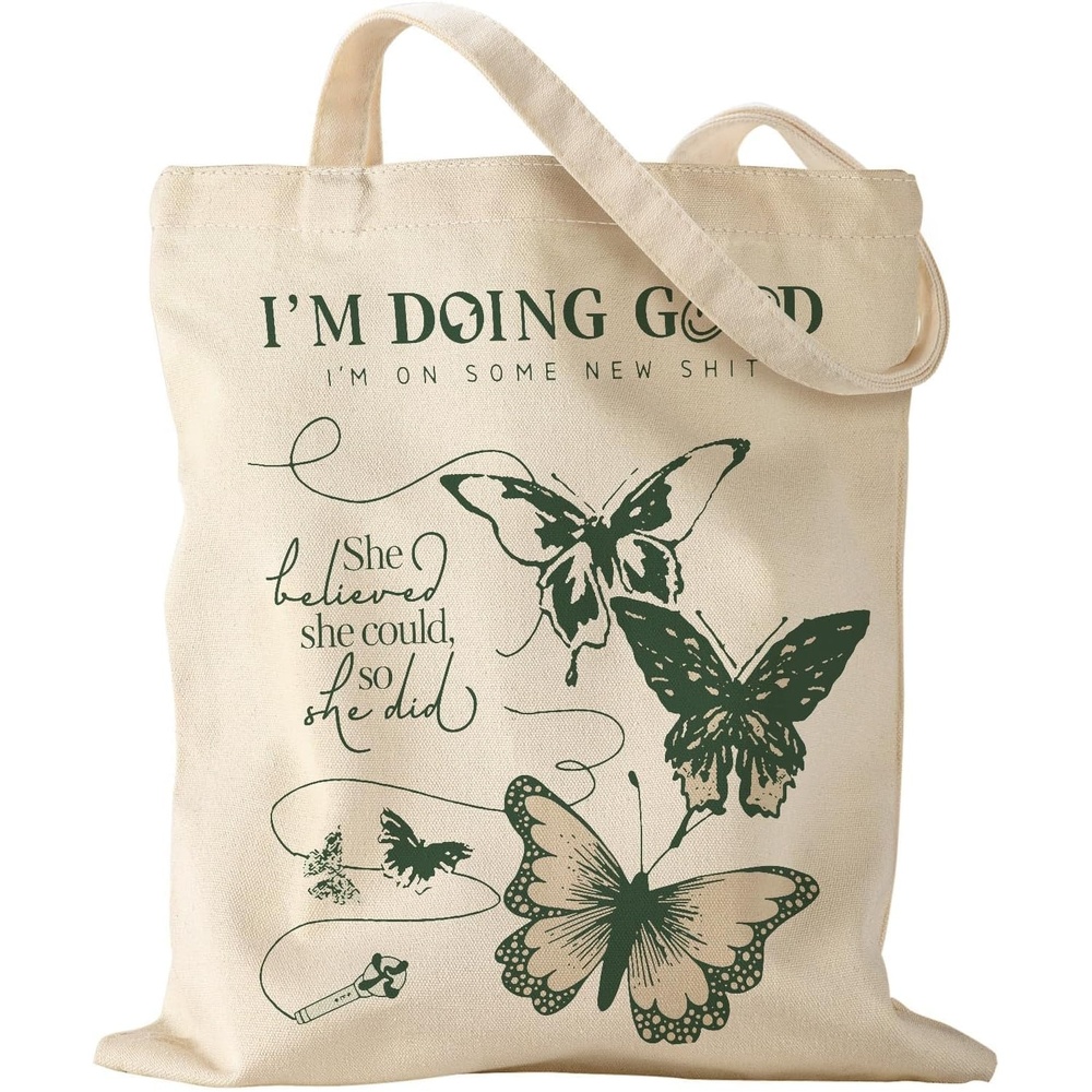 image:imageMiss Adola Aesthetic Canvas Tote Bag Reusable Shoulder Tote Bag for Women Lady Casual Vacation Shopping Work GymButterfly Verse
