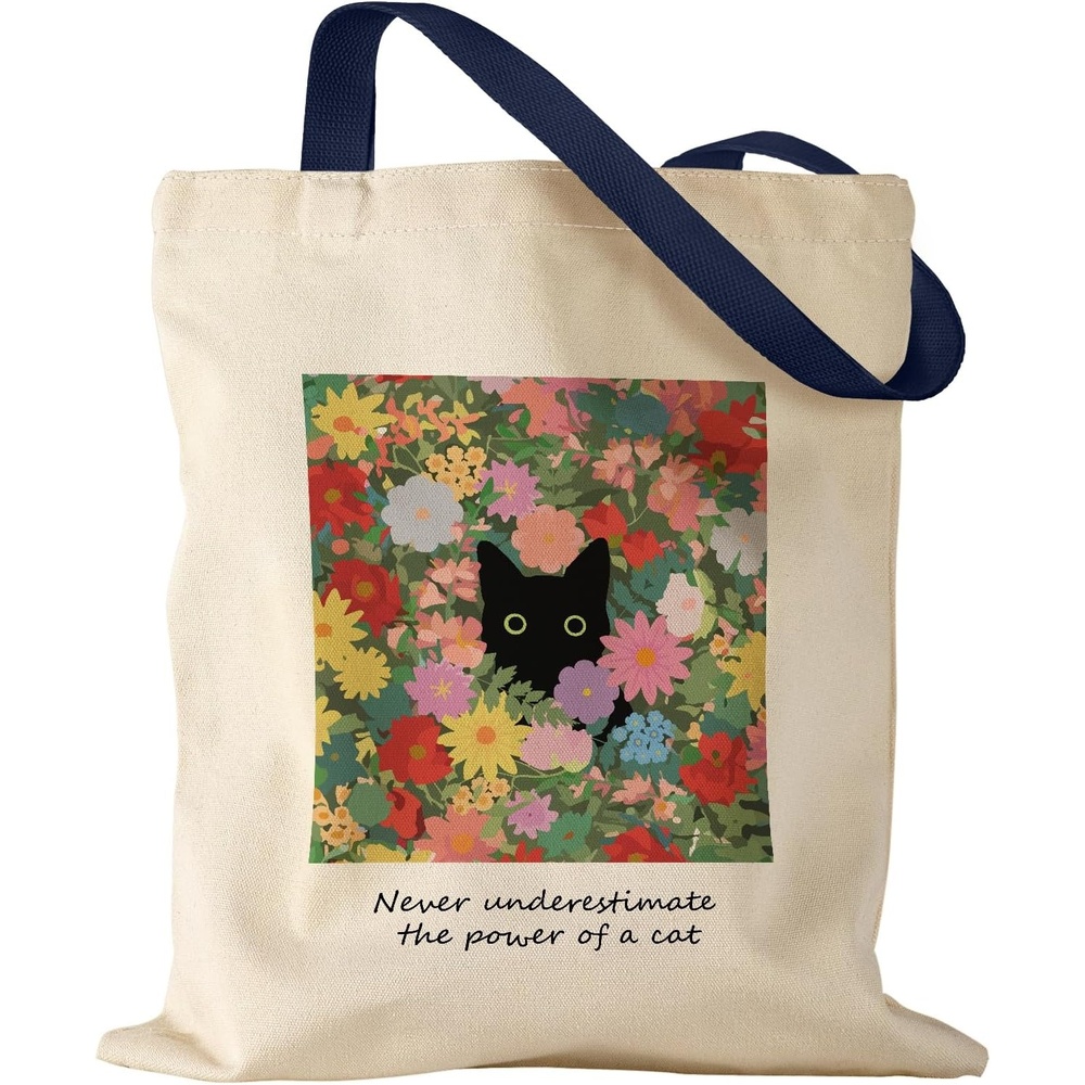 image:imageMiss Adola Aesthetic Canvas Tote Bag Reusable Shoulder Tote Bag for Women Lady Casual Vacation Shopping Work GymCat in Flower