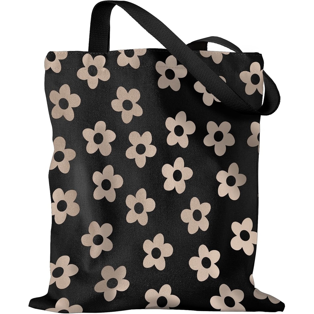 image:imageMiss Adola Aesthetic Canvas Tote Bag Reusable Shoulder Tote Bag for Women Lady Casual Vacation Shopping Work GymCute Flowers