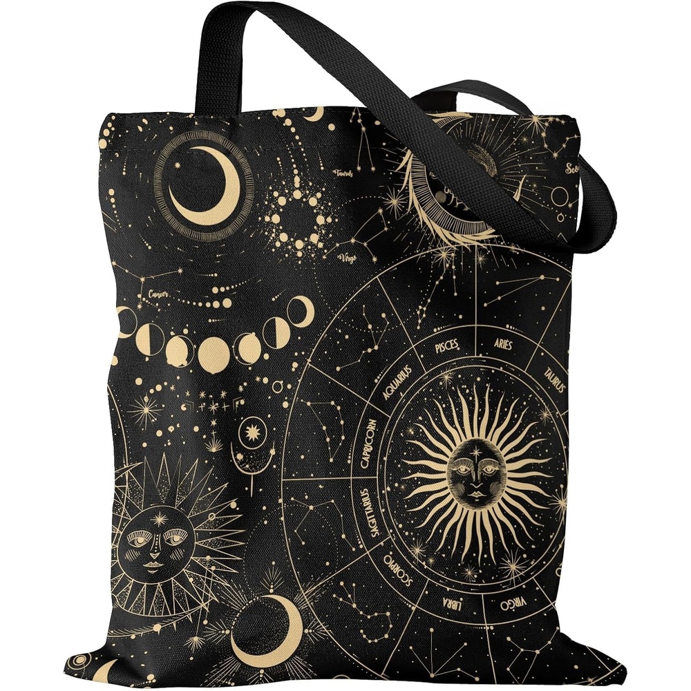 image:imageMiss Adola Aesthetic Canvas Tote Bag Reusable Shoulder Tote Bag for Women Lady Casual Vacation Shopping Work GymMystic Astrology