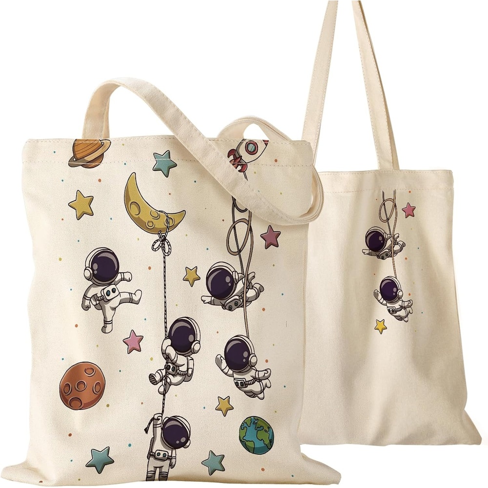image:imageMiss Adola Aesthetic Canvas Tote Bag for Women Sturdy Cloth Cotton Totes Bag with Pattern Shoulder BagAstronaut