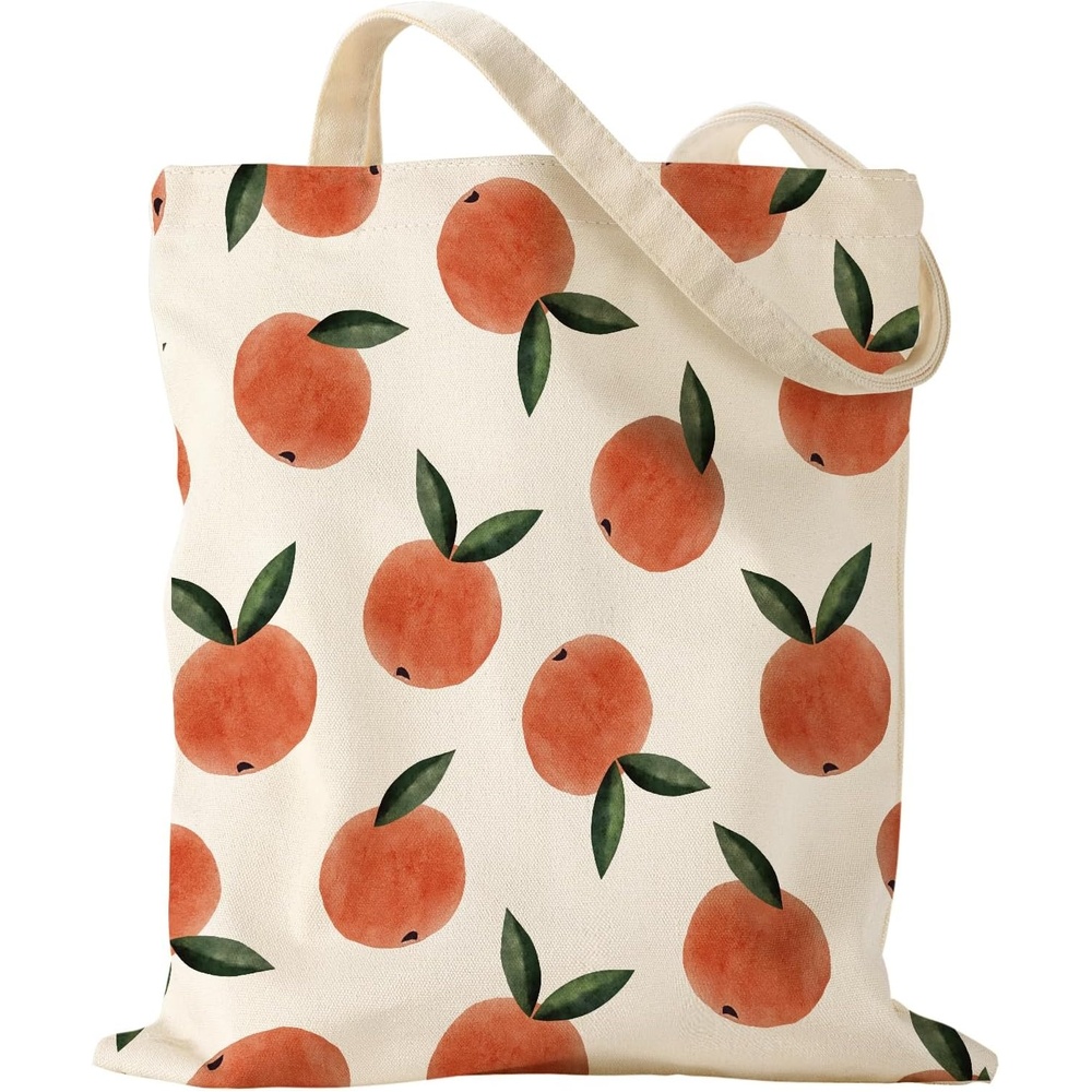 image:imageMiss Adola Aesthetic Canvas Tote Bag for Women Sturdy Cloth Cotton Totes Bag with Pattern Shoulder BagPeach