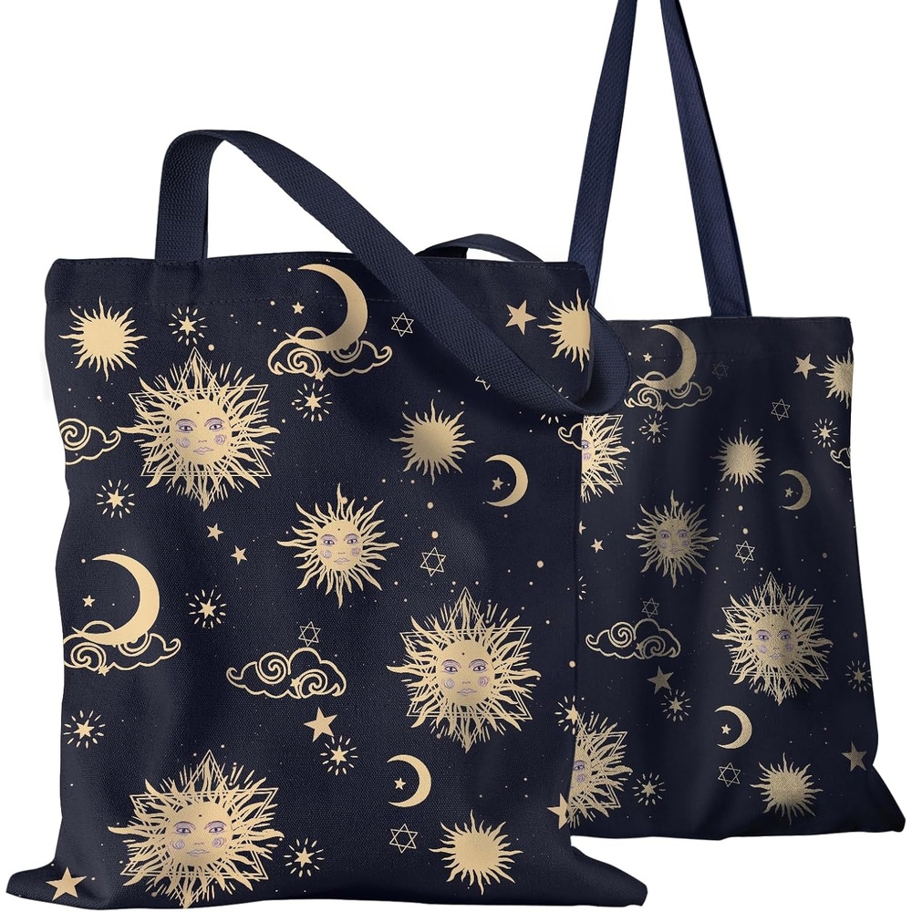 image:imageMiss Adola Aesthetic Canvas Tote Bag for Women Sturdy Cloth Cotton Totes Bag with Pattern Shoulder BagSun Moon Sign