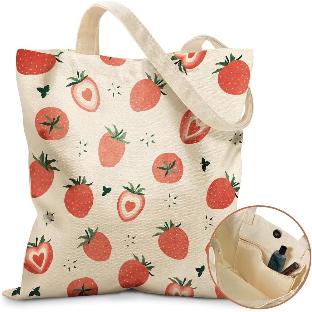 image:imageMiss Adola Aesthetic Tote Bag for Girls with Magnetic Buckle and Zipper Inner Pocket for Women Lady Canvas Cotton Tote BagWhite Flower
