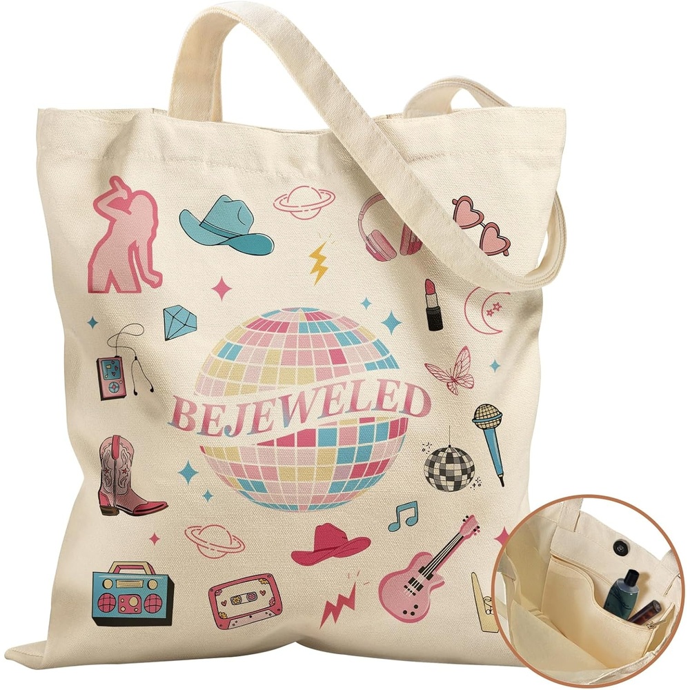 image:imageMiss Adola Aesthetic Tote Bag for Women with Magnetic Buckle and Zipper Inner Pocket Cloth Cotton Canvas Tote BagsLamp Ball