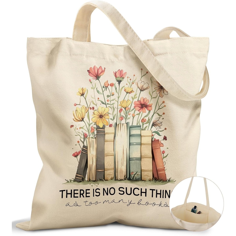 image:imageMiss Adola Canvas Tote Bag with Pockets Aesthetic Reusable Totes for Women Ladies Cute Printed Cloths Canvas Shoulder BagBooks Flower