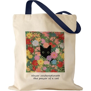 image:imageMiss Adola Aesthetic Canvas Tote Bag  Reusable Shoulder Tote Bag for Women Lady Casual Vacation Shopping Work GymCat in Flower