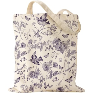 image:imageMiss Adola Aesthetic Canvas Tote Bag for Women  Sturdy Cloth Cotton Totes Bag with Pattern Shoulder BagFlower Bird