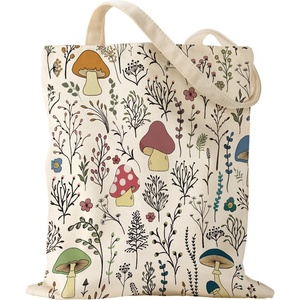 image:imageMiss Adola Aesthetic Canvas Tote Bag for Women  Sturdy Cloth Cotton Totes Bag with Pattern Shoulder BagMushroom Flower