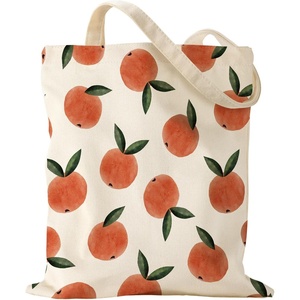 image:imageMiss Adola Aesthetic Canvas Tote Bag for Women  Sturdy Cloth Cotton Totes Bag with Pattern Shoulder BagPeach