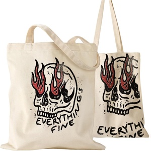image:imageMiss Adola Aesthetic Canvas Tote Bag for Women  Sturdy Cloth Cotton Totes Bag with Pattern Shoulder BagSkeleton