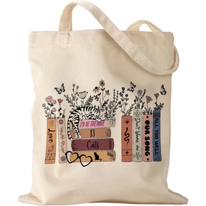 image:imageMiss Adola Aesthetic Canvas Tote Bag for Women Pattern Trendy Casual Music Inspired Cloth Totes Bag for ShoppingCat on Floral Books