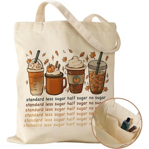 image:imageMiss Adola Aesthetic Canvas Tote Bag with Inner Pocket for Women Unique Funny Pattern Design Casual Sturdy Cloth Cotton Totes Bag with Pattern for Vacation Shopping Work Gym Latte Coffee