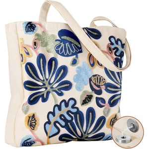 image:imageMiss Adola Aesthetic Embroidery Tote Bag for Women  Reusable Canvas Cute Shoulder Bag for Shopping Grocery Work BookAbstract