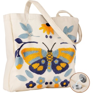 image:imageMiss Adola Aesthetic Embroidery Tote Bag for Women  Reusable Canvas Cute Shoulder Bag for Shopping Grocery Work BookBlue Butterfly