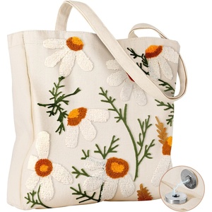 image:imageMiss Adola Aesthetic Embroidery Tote Bag for Women  Reusable Canvas Cute Shoulder Bag for Shopping Grocery Work BookDaisy